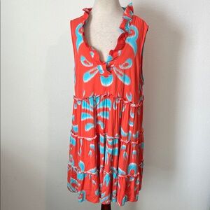 CROWN & IVY Orange & Blue Printed Sleeveless Petite Dress